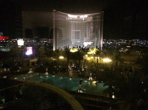View from our hotel room - Treasure Island is across the street.