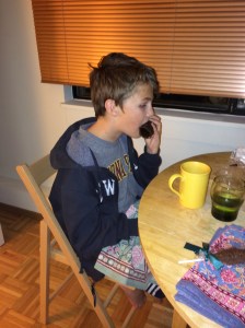 Partaking of his chocolate Santa