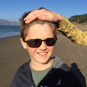 Charlie has completed a children's crossword puzzle book and a maze book since we've been in San Francisco, but he has to be constantly monitored when using a pen. A few days ago he decided scratching his forehead with the pen was a good idea.