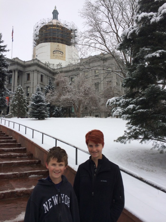The Capitol - the rotunda is being worked on much to Charlie's dismay.  We've been here many times, and he always enjoys going up in the dome; but he can't this time.