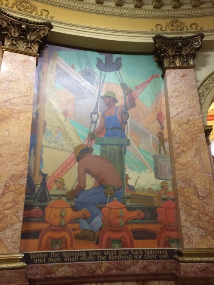 None of the murals seemed directly related to Colorado.  One appeared to feature the Golden Gate Bridge.  This one looks like Hoover Dam.
