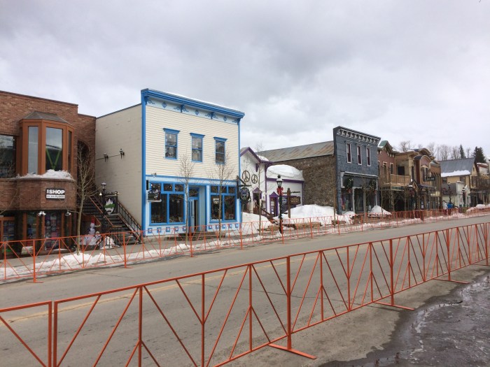 Downtown Breckenridge (Fencing is in preparation for the parade.)