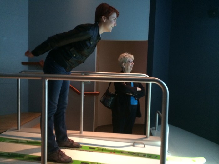 Laurel tried the ski jump in the section of the museum dedicated to mountain life.