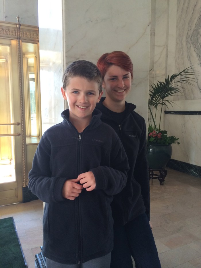 On the first floor of the clock tower in downtown Denver - Wayne and Charlie sometimes went up in the clock tower on their Denver adventures when we lived in Castle Rock.  Now there must be new management who spruced up the place, and you can't go up to the top except on weekends when they give tours and charge $15/person.  Charlie was quite disappointed.