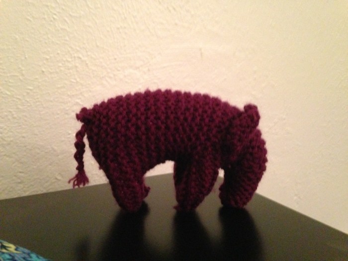 Laurel knitted this elephant.  She found the directions online and bought the yarn at a Denver store called The Lamb Shoppe.