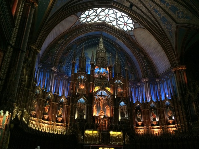 Inside of Notre Dame, where Celine Dion got married and whose bells we hear chiming the hour and playing "Immaculate Mary" at times.