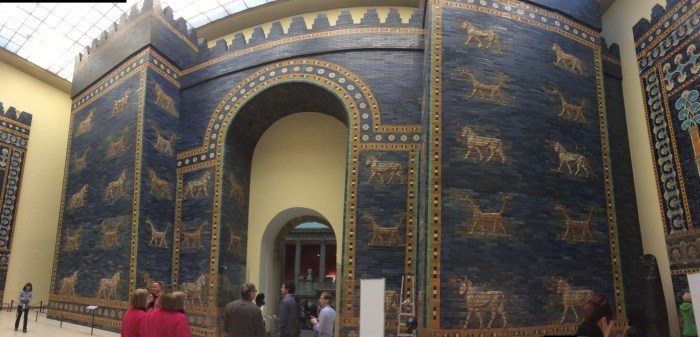 The Ishtar gate, named for the goddess Ishtar, from Ancient Babylon - about 575 BC.