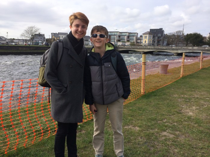 Next to the Corrib River in Galway - Laurel accommodated me with a big, fake smile despite her suffering.