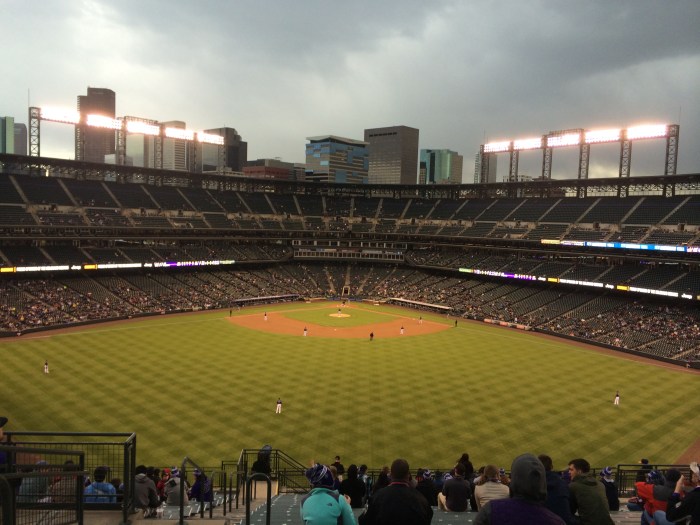 The kids and I attended a Rockies game in early April which we left in the fourth inning; it was cold, raining, scantly attended, and the Rockies were already losing by a large margin.